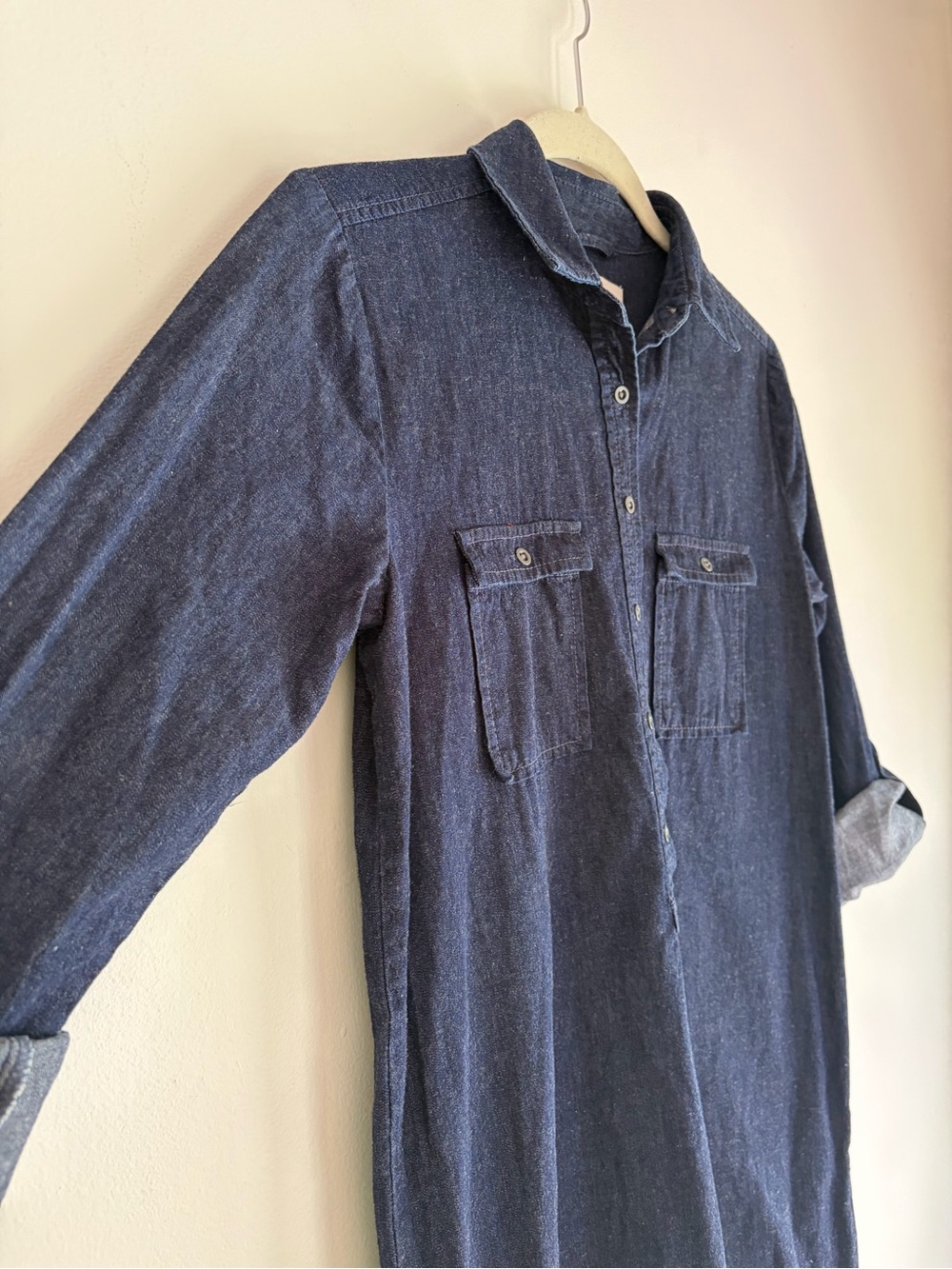 Loft Cotton Silk Blend Roll Sleeve Denim Shirt Dress Size XS - Picture 3 of 7
